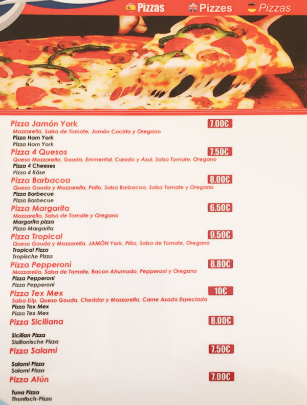 carta de pizzas
